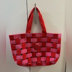 Kipling tote bag woven pink and red